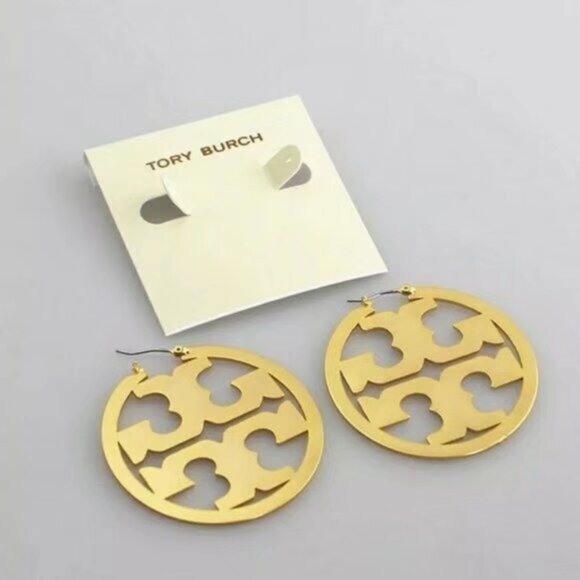 Tory Burch Gold Cutout Logo Earrings - Picture 3 of 4